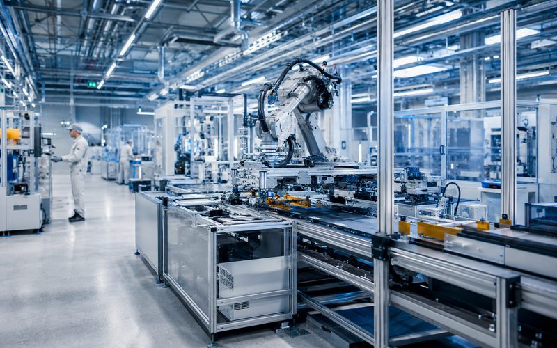ロボットが稼働する製造業の生産ライン